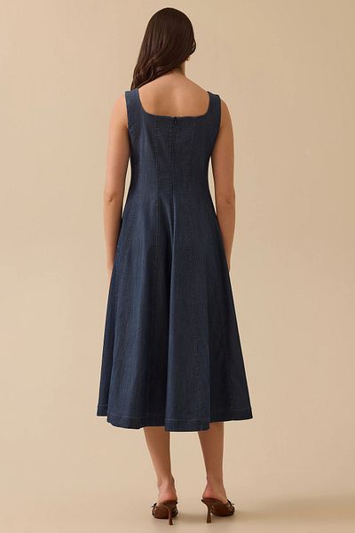 SEÇİL Women's Jean Gilet Dress with Pockets - Navy Blue