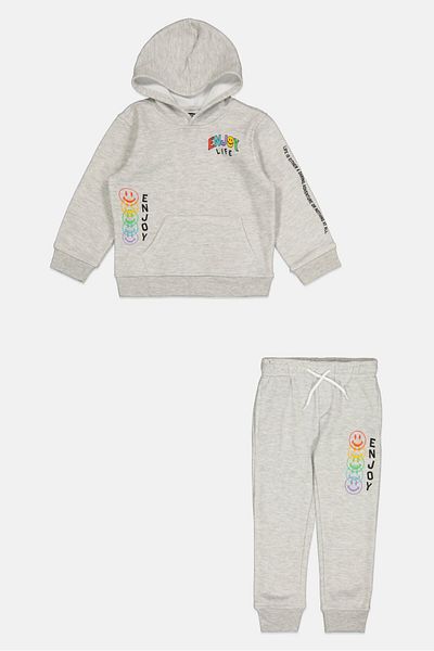 Brooklyn Toddlers Boy 2piece Hooded Graphic Print Long Sleeve Sweatshirt And Pant, Light Grey