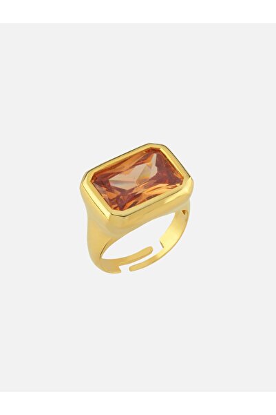 LİNYA JEWELLERY Nova Büyük Şampanya Kristal Taşlı Yüzük