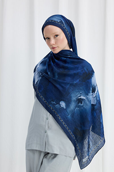 cs camellia scarf Şal cu model Sera - Albastru închis