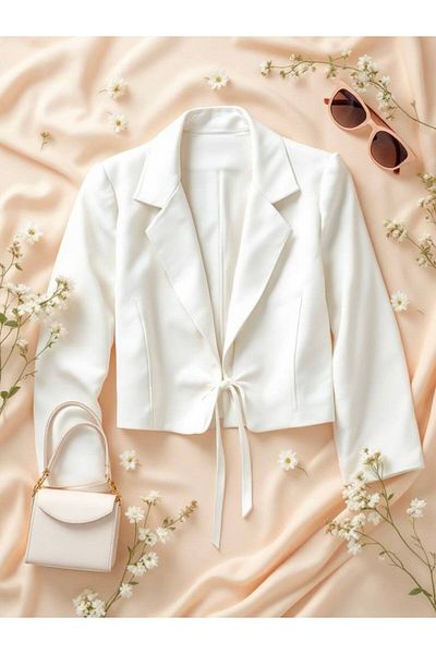 Gameyal Women's Comfortable Fit Front Tie Detailed Lace up Crop Jacket