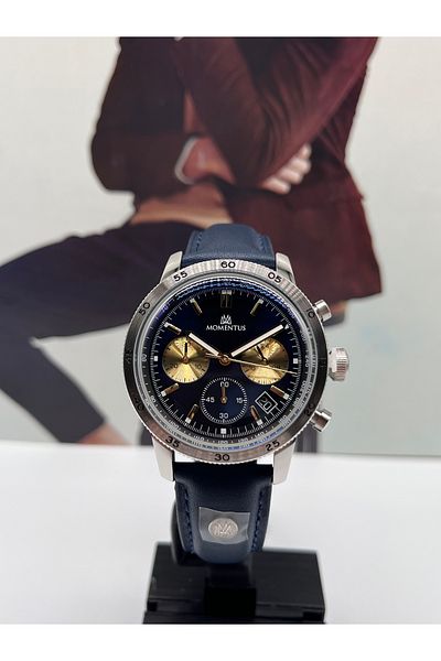 Momentus Dark Blue Sports Leather Strap Men's Wristwatch 5 Atm Waterproof with 3 Years Warranty