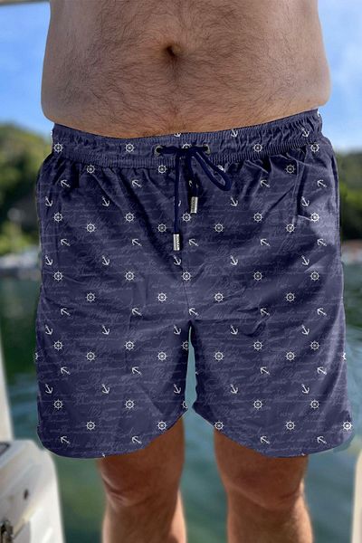 Miami Beach Large Size Water Repellent Digital Printed Men's Beach Sea Shorts Swimsuit - 271-Navy Blue