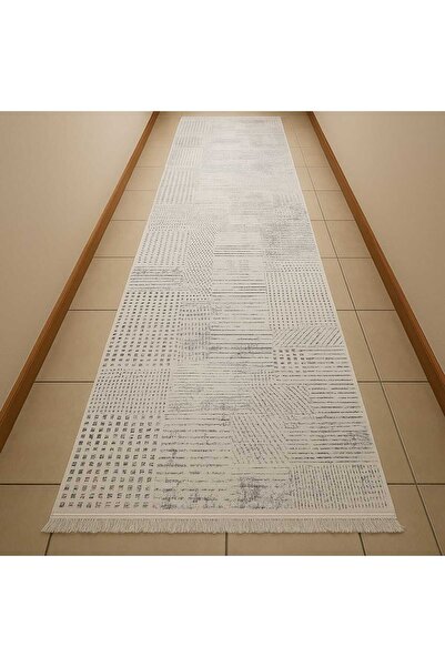 KARAR HALI 100X200 EBATINDA MAKİNEDE YIKANIR GRİ-BEYAZ RENKLİ SATEN BAMBU HALI