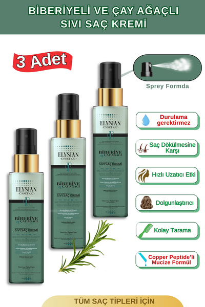 Elysian Essence Biberiye & Çay Ağacı Sıvı Saç Kremi 3'lü Set – Durulanmayan, ...