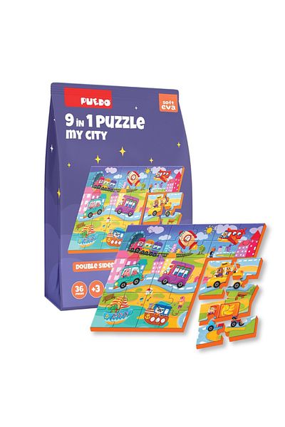 PUEDO 36 Piece 9in1 Double Sided Puzzle - My City