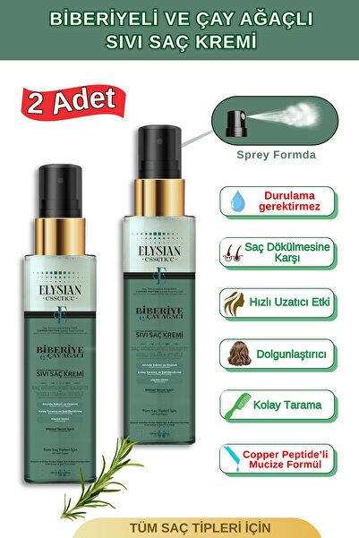 Elysian Essence Biberiye & Çay Ağacı Sıvı Saç Kremi 2'li Set – Durulanmayan, ...