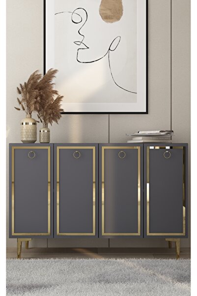 DEMONTE DECOR Wollydd (KM120) Konsol,çok Amaçlı Dolap - Antrasit,altın