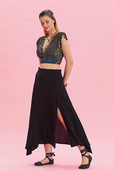 Los banditos Zipper Detailed Slit Asymmetrical Skirt