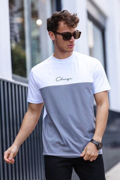 aziso Ανδρικό μπλουζάκι με κέντημα Crew λαιμόκοψη 100% βαμβακερό - Δίχρωμο