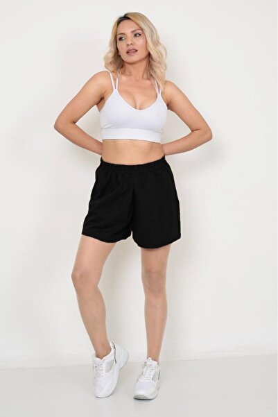 Kübra Tekstil Λεπτό υφαντό μαύρο γυναικείο σορτς