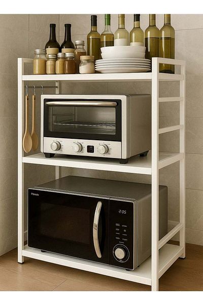 ALMUFARREJ 2-Tier Adjustable Size Microwave Rack White