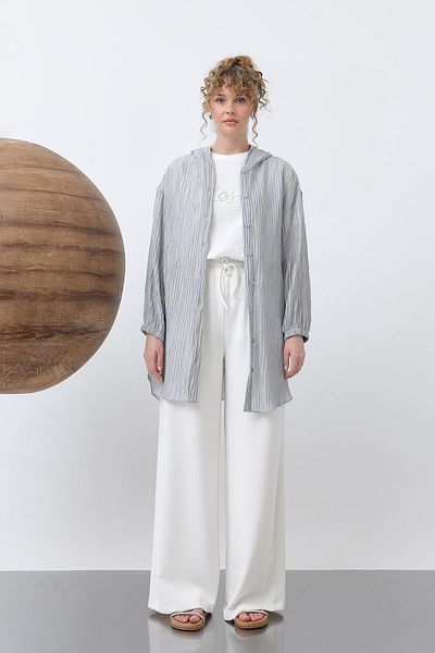 Puane Women's T-Shirt Hooded Detailed Tunic - 10626Tnk - Gray