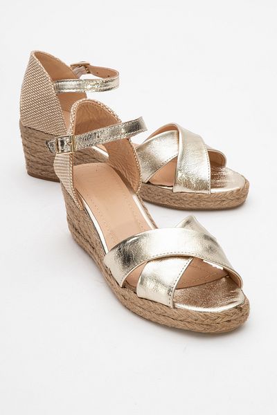 LuviShoes Sandale cu toc cu pană pentru femei MİRİA din piele naturală aurie