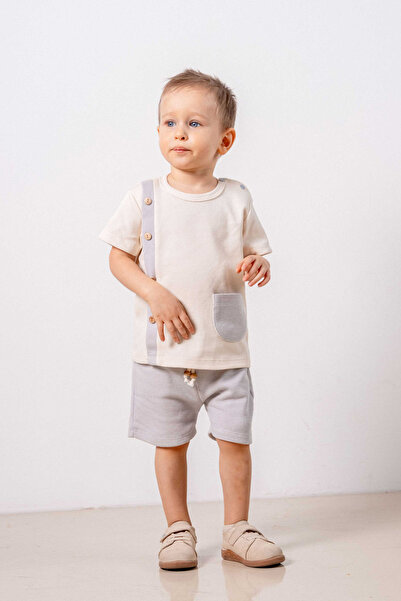 bombe Baby Kids Gray Cotton 2 Piece Set Printed First I'M Trend Fashion Bottom Top Set