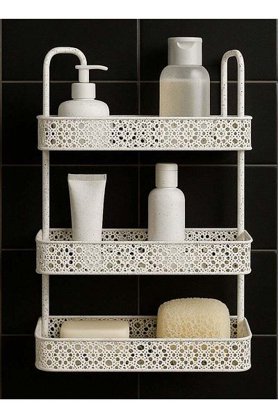 ALMUFARREJ 3- Shelf for bathroom organization, white granite