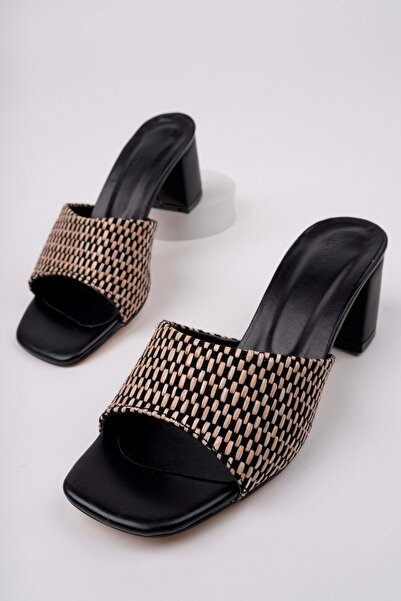 bulutmod BA04194 Kadın Hasır Örgülü Günlük Abiye Bohça 6 Cm Topuklu Terlik