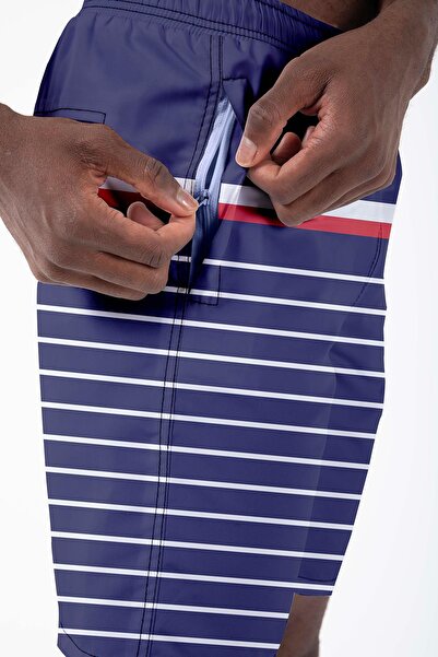 Miami Beach Long Length Model Water Repellent Digital Printed Men's Beach Shorts Swimwear 237-Navy Blue