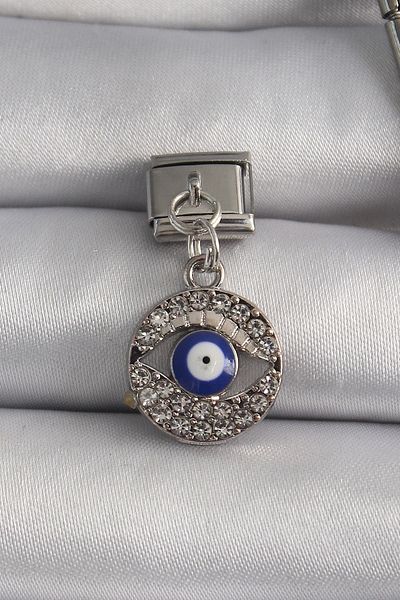Store 316L Steel Silver Color Hanging Zircon Stone Eye Model Evil Eye Bead Detail Nomination Charm