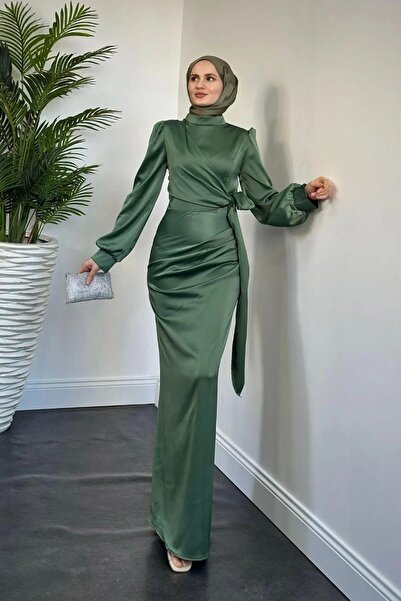 Abiye Diyarı Жіноча сукня з атласу з багетним оздобленням - хакі