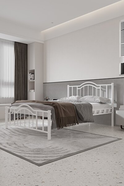 ARGİMO Belinay Ferforje Metal Çift Kişilik Karyola Beyaz