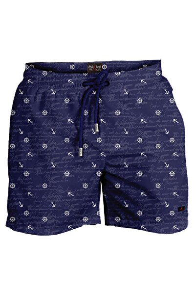 Miami Beach Büyük Beden Su İtici Özellikli Dijital Baskılı Erkek Plaj Deniz Şort Mayo - 271-Lacivert