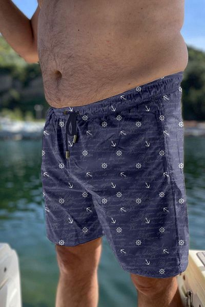 Miami Beach Large Size Water Repellent Digital Printed Men's Beach Sea Shorts Swimsuit - 271-Navy Blue