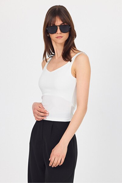 Rays Ecru Thick Strap V-Neck Blouse 13293