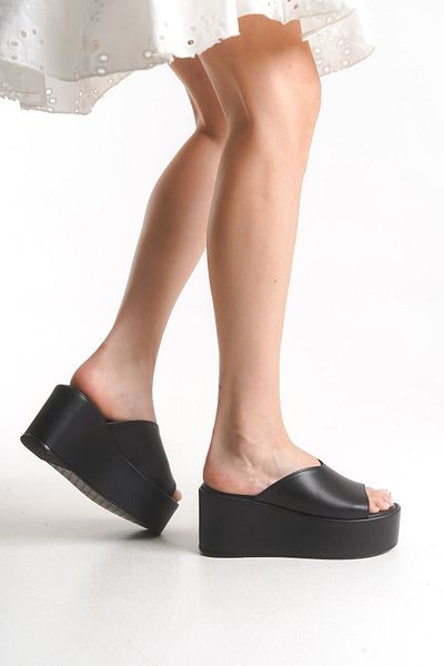 owwox club Vena; Women's Black 7.5 cm Wedge Sole Slippers
