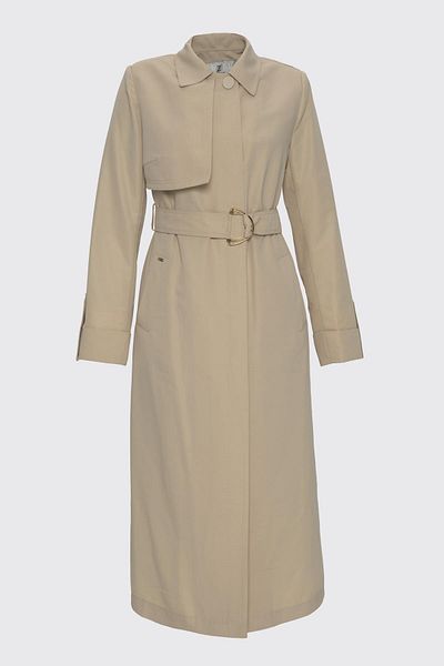 Zühre Shirt Collar Belted Sleeve Detailed Stone Trench Coat 13723