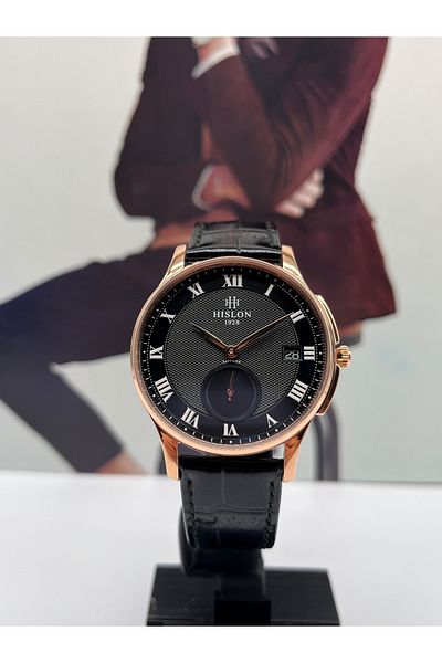 Hislon Black Classic Leather Strap Men's Wristwatch 3 Atm Waterproof with 3 Years Warranty