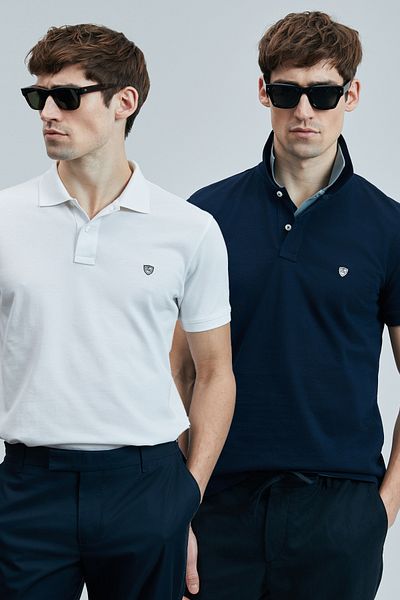 Lufian Με λογότυπο Βαμβακερό Comfort Fit Κουμπί γιακά Polo 2'li Μπλουζάκια Ανδρικό T SHIRT 111040206S2