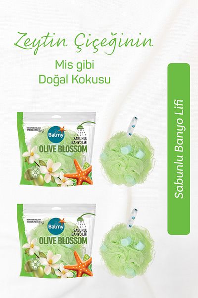 Balmy 2 Pieces of Olive Flower Soap Bath Loofah