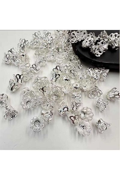 yiğit aksesuar 50Pcs Silver Blank Flower Metal Bead Cap Spacer for Necklace Bangle Jewelry Making Supplies