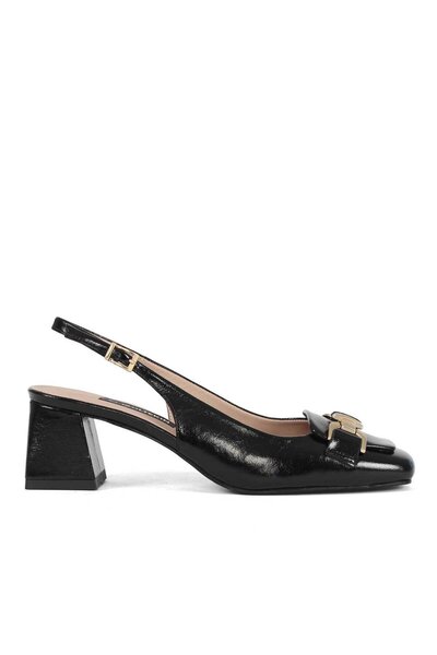 Celal Gültekin Kadın Siyah Kalın Topuklu Rugan Deri Klasik Ayakkabı