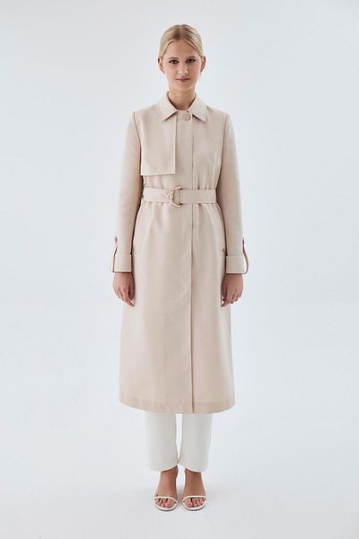 Zühre Shirt Collar Belted Sleeve Detailed Stone Trench Coat 13723