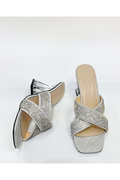 Bulut Ayakkabı Silver Women's Tergil Evening Dress Transparent Heels 37 Length
