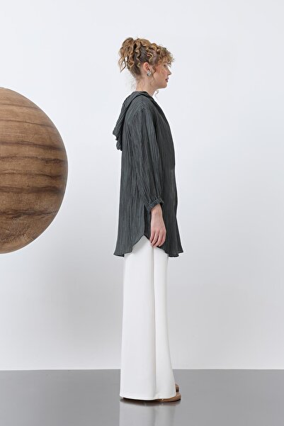 Puane Γυναικείο μπλουζάκι με κουκούλα με λεπτομέρεια - 10626TNK - Anthracite