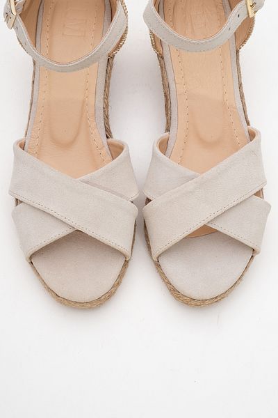 LuviShoes MİRİA Sandale cu toc cu pană pentru femei, din piele naturală, din piele de căprioară bej