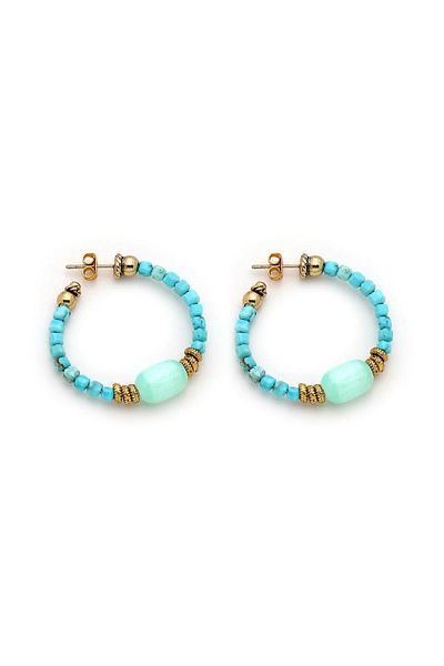 Mon Reve Tidal Sparkle Turquoise Natural Stone Hoop Earrings