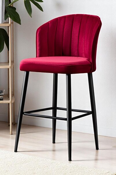 MYMASSA Rubi Bar Sandalye - Babyface Bordo - Siyah Metal Ayak - Bar Taburesi ...