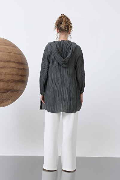 Puane Γυναικείο μπλουζάκι με κουκούλα με λεπτομέρεια - 10626TNK - Anthracite