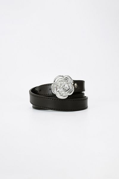 BE BLUE Brown Silver Flower Buckle Thin Belt