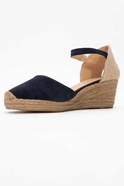 LuviShoes Aldea Navy Blue Suede Genuine Leather Women's Wedge Heel Sandals