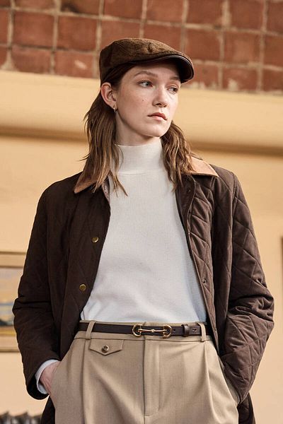 BE BLUE Brown Thin Belt with Gold Buckle Detail