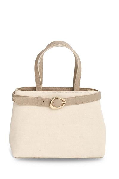 Mio Gusto Buckle Detailed Cream Fabric Mink Color Handle Hand and Women's Shoulder Bag