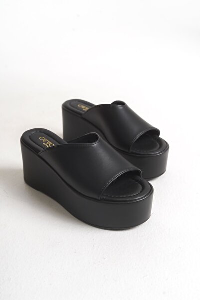 owwox club Vena; Women's Black 7.5 cm Wedge Sole Slippers