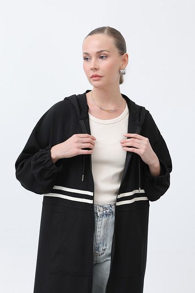 Puane Women's Front Striped Zipper Detailed Cap - - Black