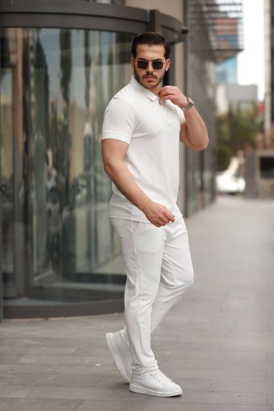 JANES Men's Collared Zippered T-Shirt Pants Double Casual Set