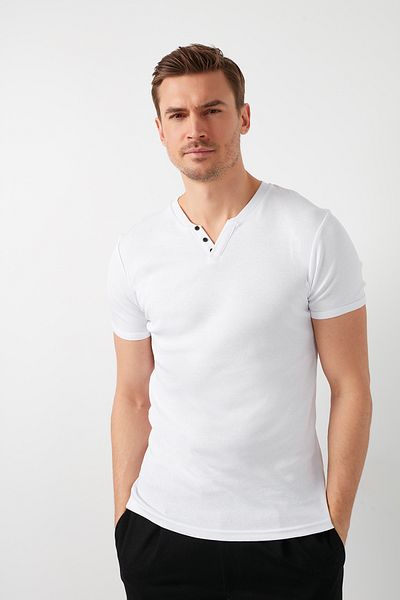 Buratti Cotton Button Detailed Slim Fit V-Neck 3 Pack t Shirt Men's t Shirts 5902122S3